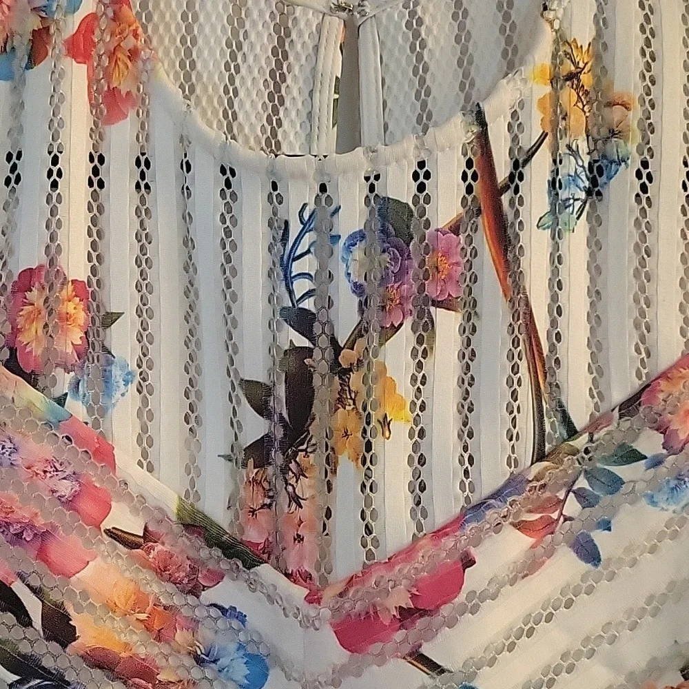 Gabby Skye ivory floral fit and flare tank dress 6 - Picture 8 of 16